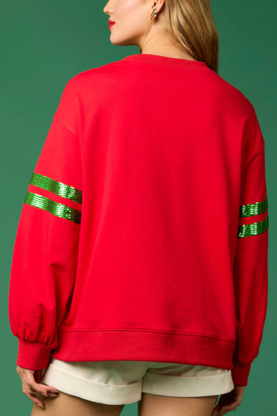 Sudadera informal de cuello redondo con lentejuelas navideñas