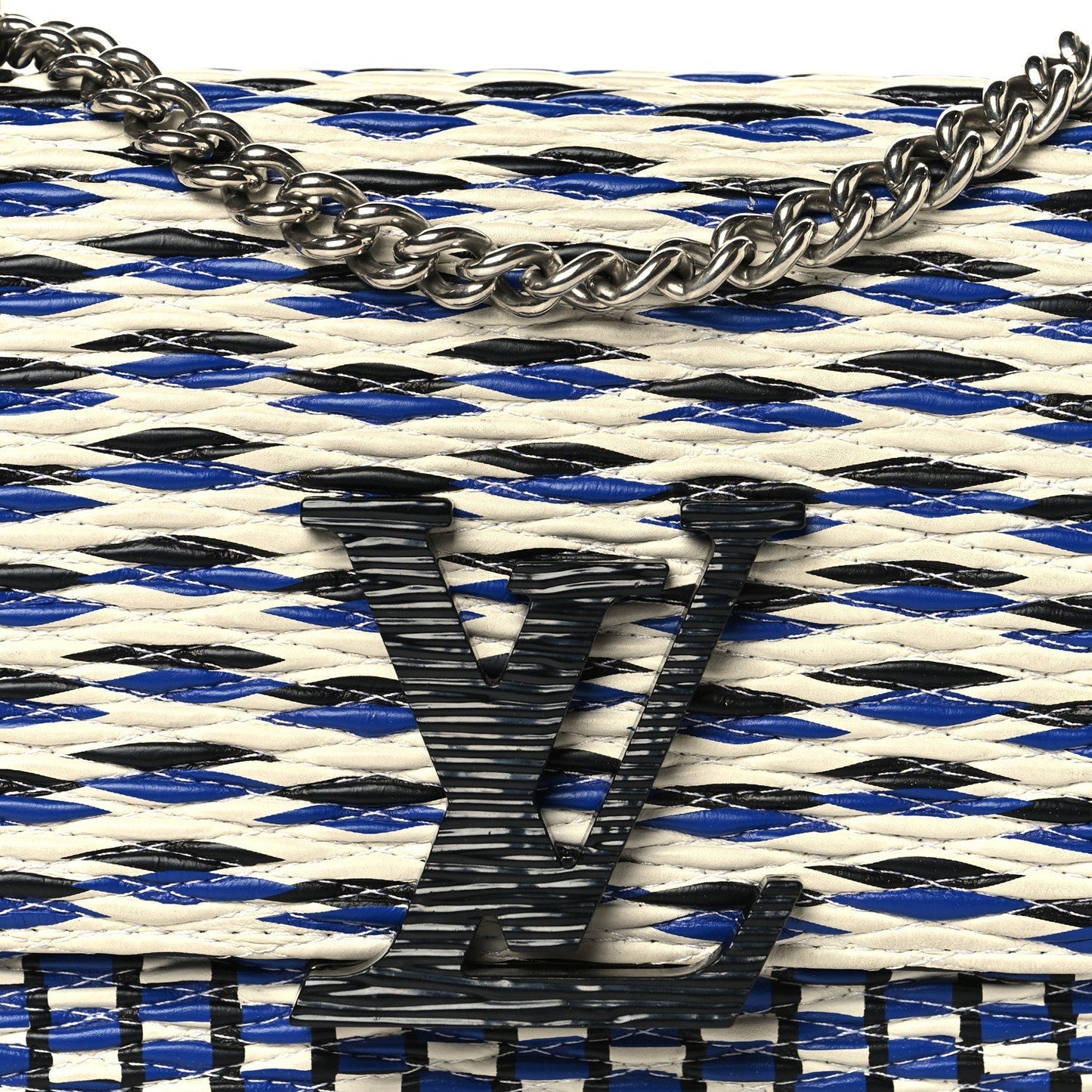 Calfskin Epi Smock Louise MM Chain Clutch Blue White Black