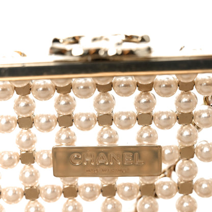 Metal Pearl Minaudiere CC Evening Bag White Gold Multicolor