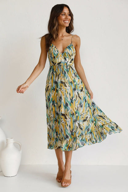 Vestido midi con volantes y estampado Adela 