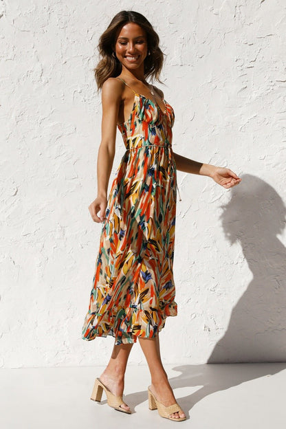 Vestido midi con volantes y estampado Adela 