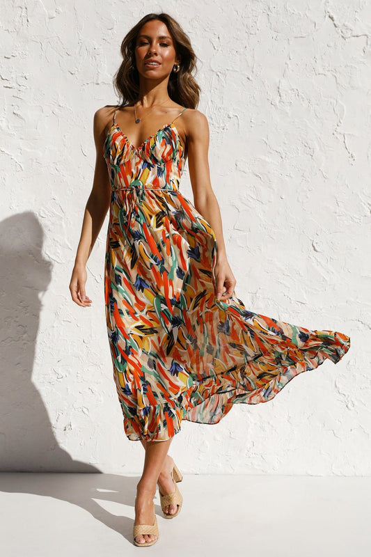 Vestido midi con volantes y estampado Adela 