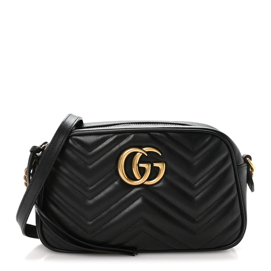 Calfskin Matelasse Small GG Marmont Chain Shoulder Bag Black