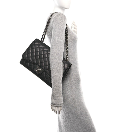 Caviar Quilted Maxi Double Flap Black