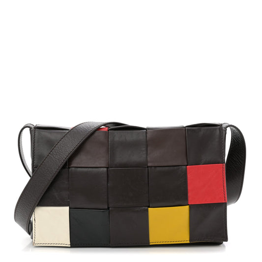 Paper Calfskin Maxi Intreccio Cassette Crossbody Bag Brown Multicolor