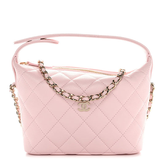 Caviar Quilted Hobo Clutch With Chain Light Pink