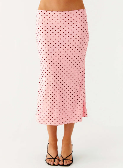 Bahama Low Rise Midi Skirt - Strawberry Dot