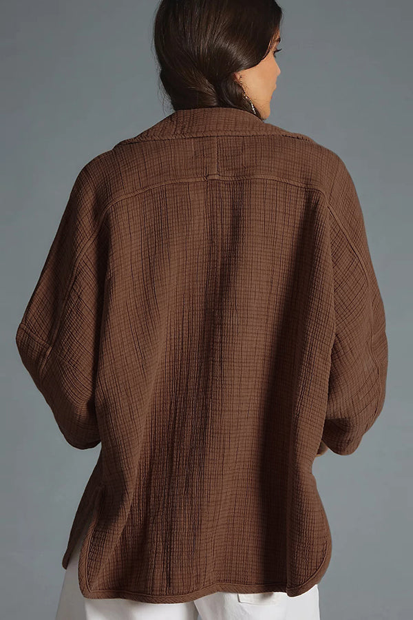Chaqueta de punto informal de manga larga con solapa superior
