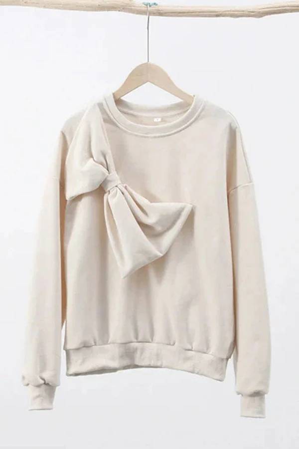 Sudadera holgada de color liso con cuello redondo, manga larga y lazo