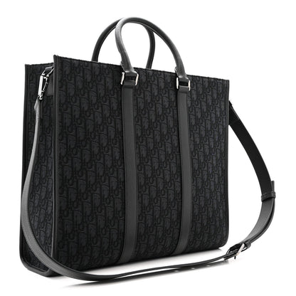 Oblique Grained Calfskin East West Tote Black