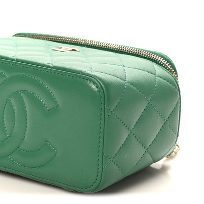 Lambskin Quilted Small Top Handle Vanity Case With Chain Green
