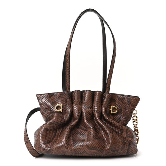 Snakeskin Small Dumpling Soft Bag Testa di Moro