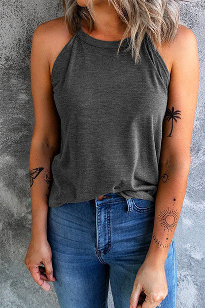 Top de verano con cuello redondo liso