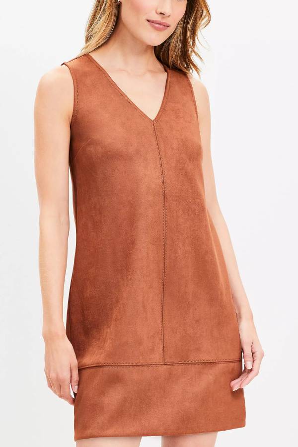 Vestido mini recto sin mangas con escote en V de ante sintético Found Your Style 