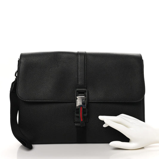 Calfskin Web Medium Business Case Black