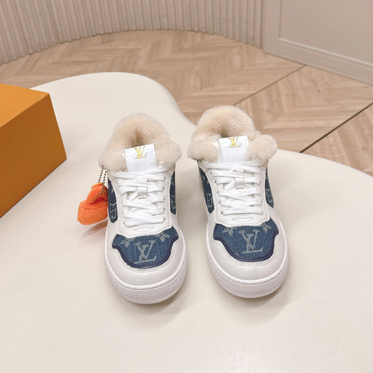 LV Stadium Sneaker White Cowhide Denim Wool 595429