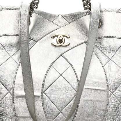 Metallic Calfskin Stitched CC Club Monaco Tote Silver
