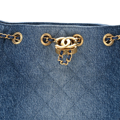 Washed Denim Quilted Mini Chanel 25 Handbag Blue