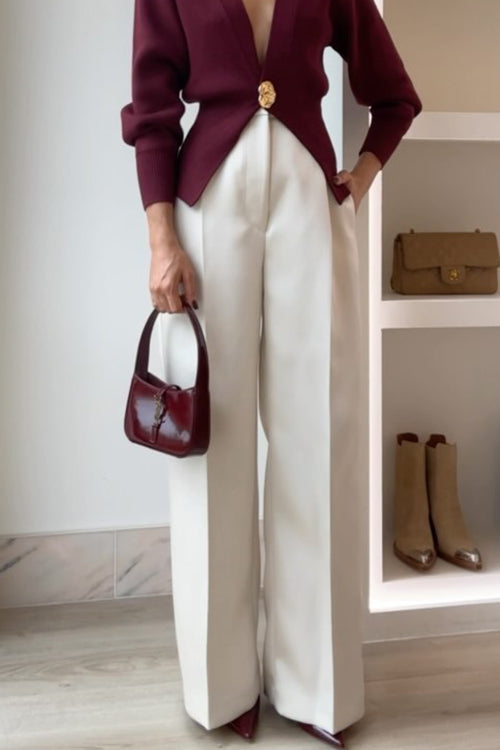 Pantalones anchos de tiro alto con bolsillos