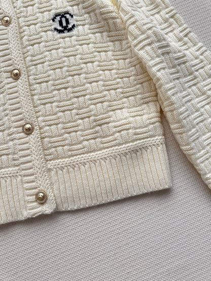 Chanel 2025 Knit Cardigan with Double C Logo Cream Wool