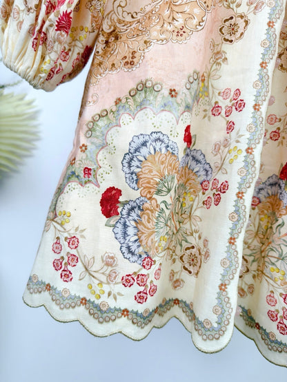 Zimmermann Daylight Mini Dress Wallpaper Floral Blush Linen Fabric 342342
