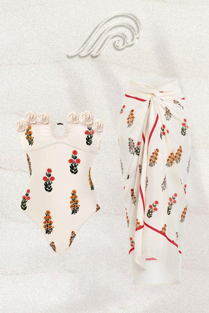 Conjunto de baño de dos piezas con estampado floral recortado Agatha 