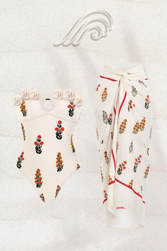 Conjunto de baño de dos piezas con estampado floral recortado Agatha 