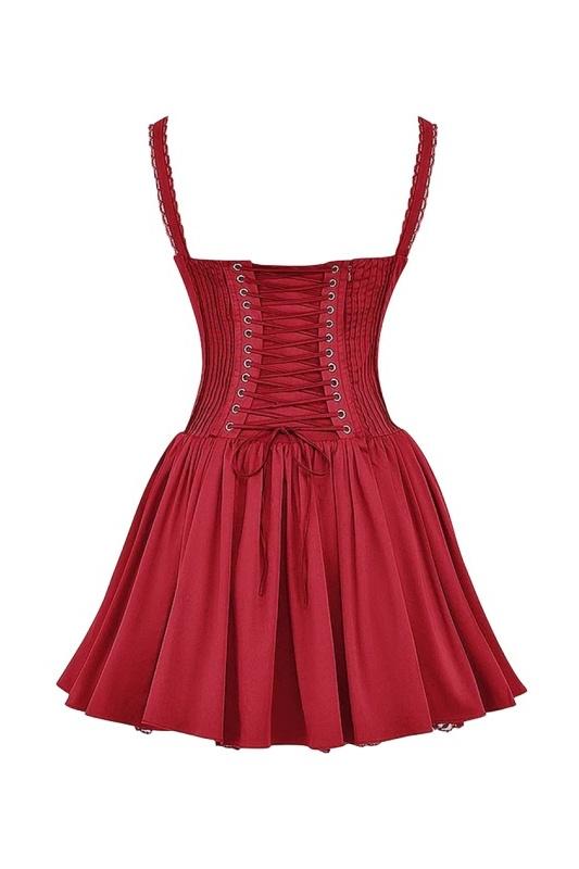 Vestido mini abullonado con corsé de encaje Agnes 