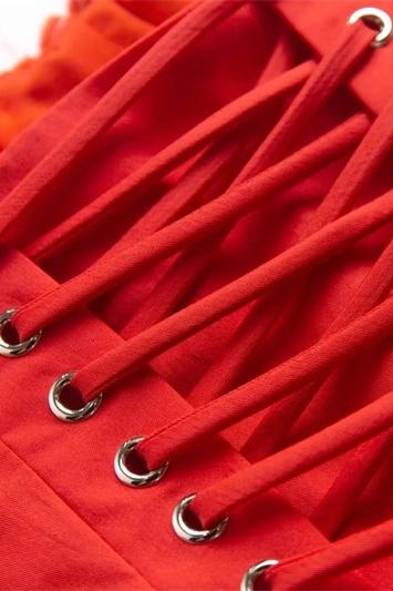 Vestido mini abullonado con corsé de encaje Agnes 