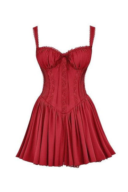 Vestido mini abullonado con corsé de encaje Agnes 