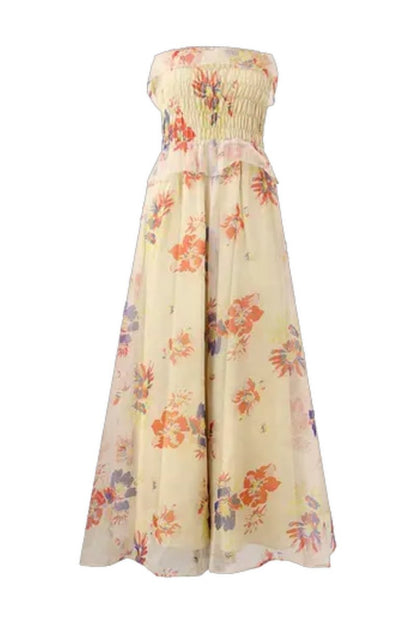 Vestido largo con volantes fruncidos y estampado de Alberta 