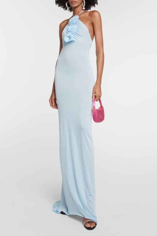 Alexia Halterneck Floral-applique Maxi Dress