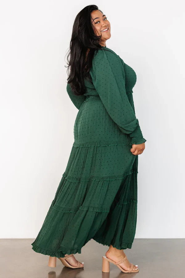 Amanda Smocked Dotted Maxi Dress | Evergreen