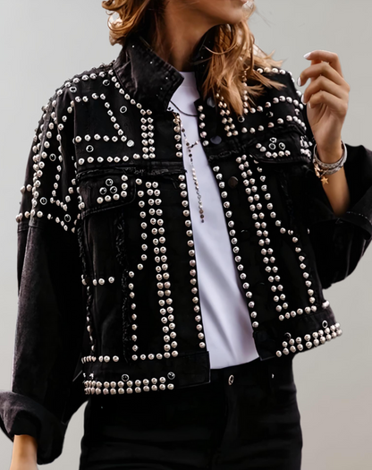 Chic Studded Denim Jacket | Great for Autumn Casual Days