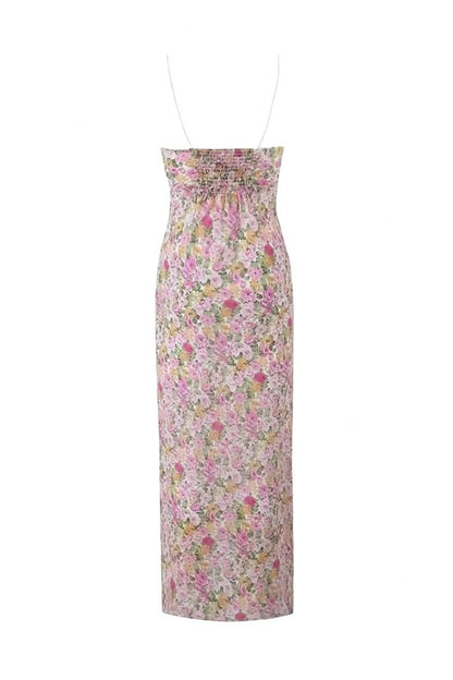 Angelica Printed Shirred Maxi Slip Dress