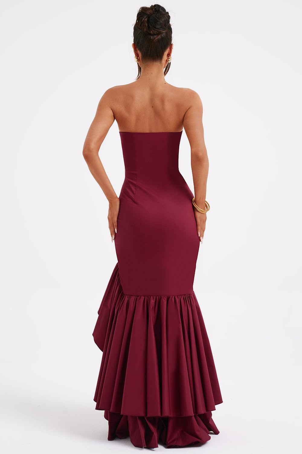 Vestido largo con volantes asimétricos Daphne 