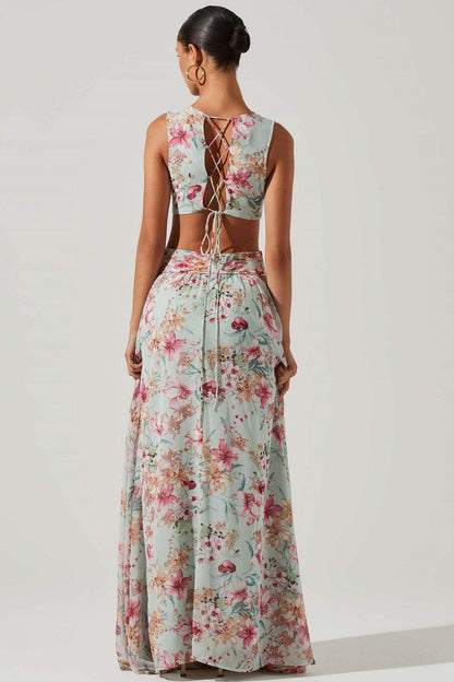 Vestido largo plisado con volantes y estampado Anila 