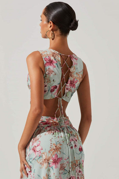 Vestido largo plisado con volantes y estampado Anila 
