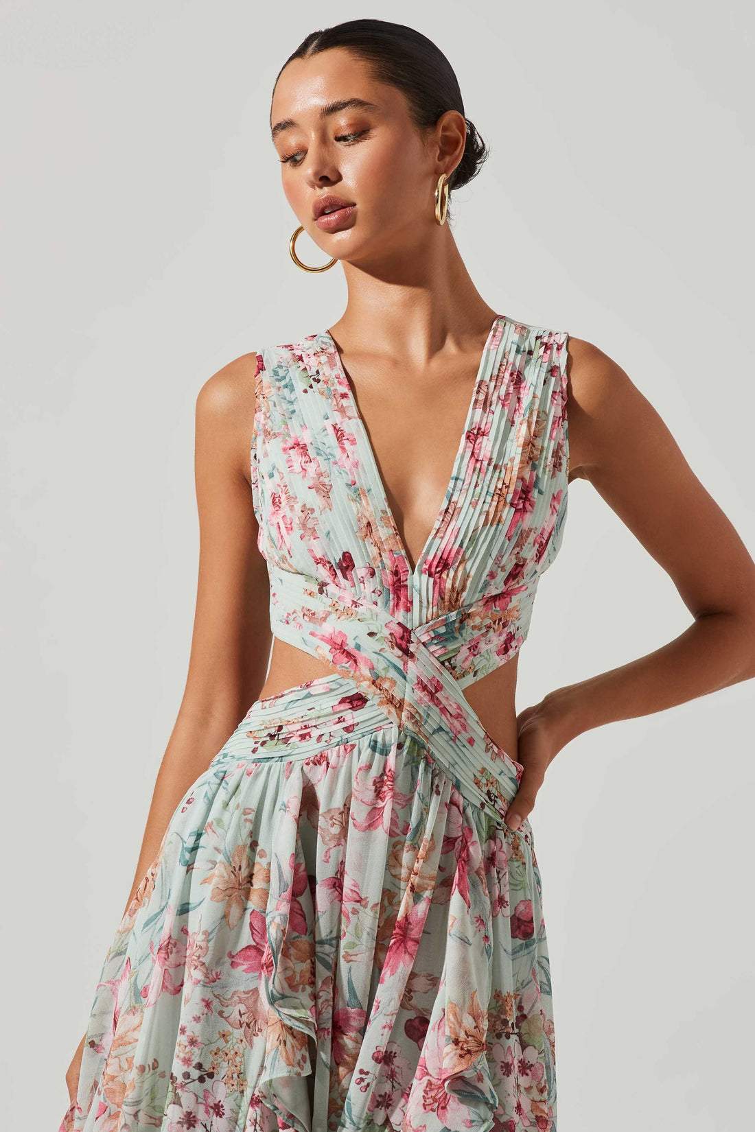 Vestido largo plisado con volantes y estampado Anila 