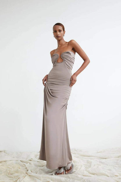 Vestido largo con escote en V fruncido Arlene 