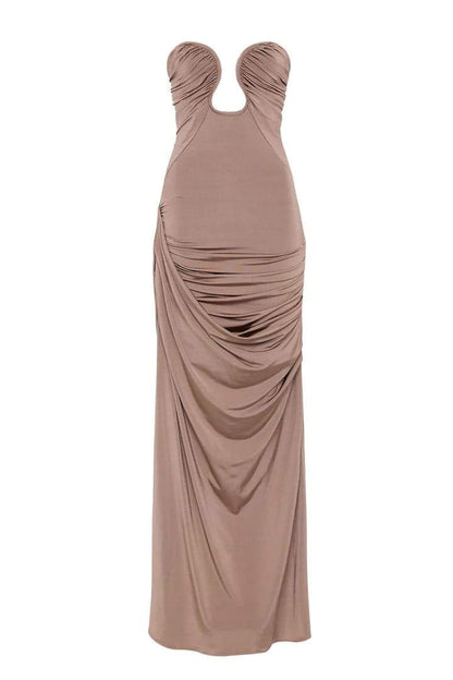 Vestido largo con escote en V fruncido Arlene 