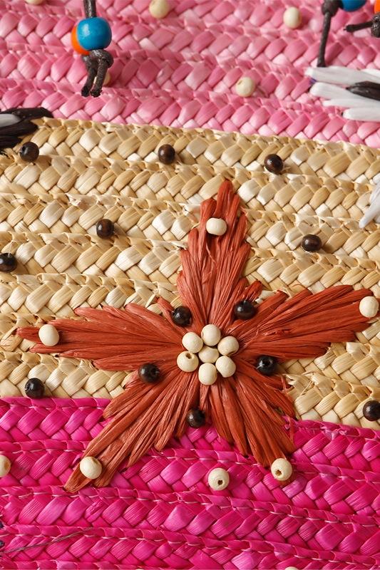 Bolso tote de paja con tejido de estrella de mar bordada Arora 