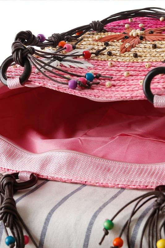 Bolso tote de paja con tejido de estrella de mar bordada Arora 