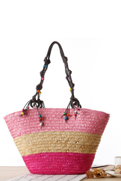 Bolso tote de paja con tejido de estrella de mar bordada Arora 
