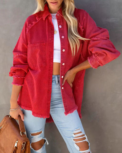 Raw Edge Patchwork Pocket Denim Jacket
