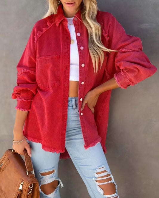 Raw Edge Patchwork Pocket Denim Jacket