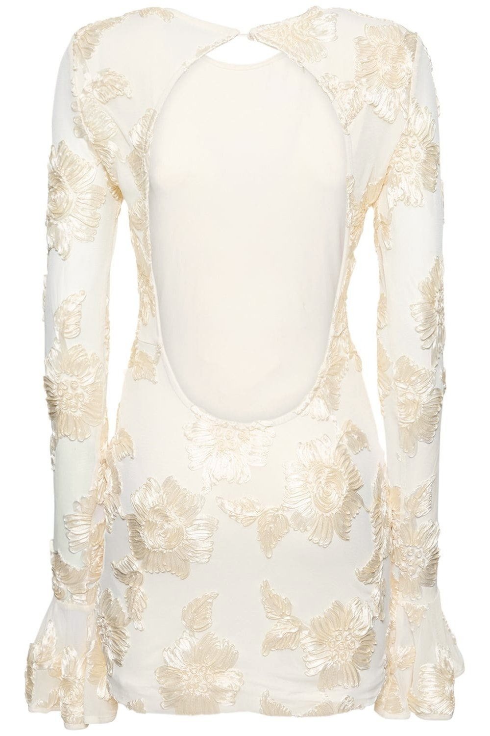 Vestido mini de malla con espalda descubierta y bordado Aurora 