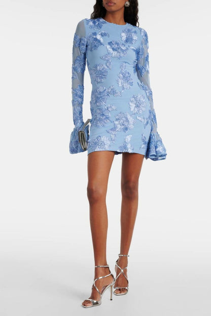 Vestido mini de malla con espalda descubierta y bordado Aurora 