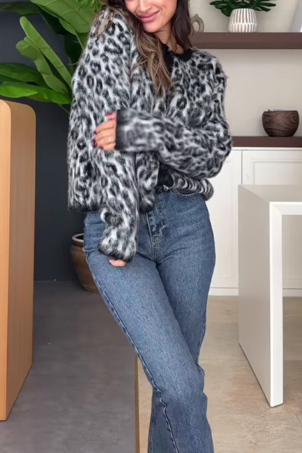 Cárdigan con estampado animal en mezcla de lana y alpaca