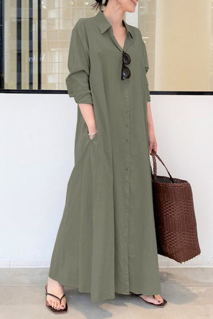 Vestido largo casual holgado sencillo de manga larga